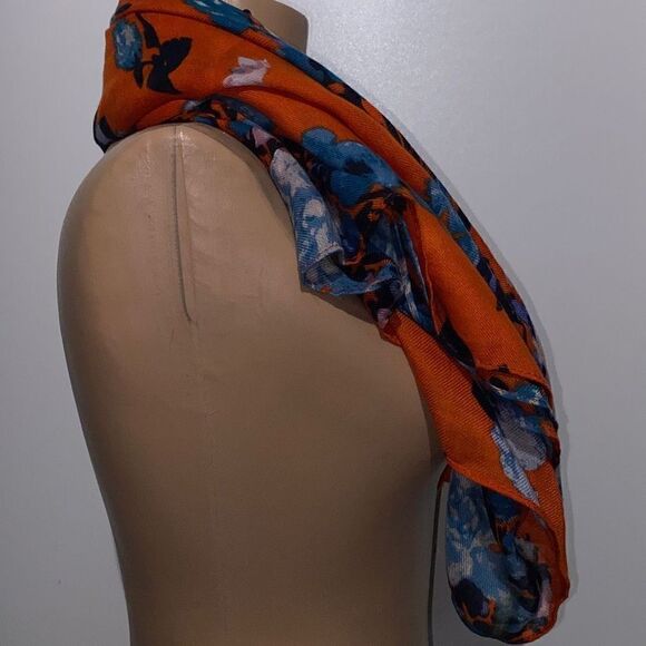 Women's Floral Neck Warmer Tube Type Orange Scarf 25X33 - Picture 5 of 7